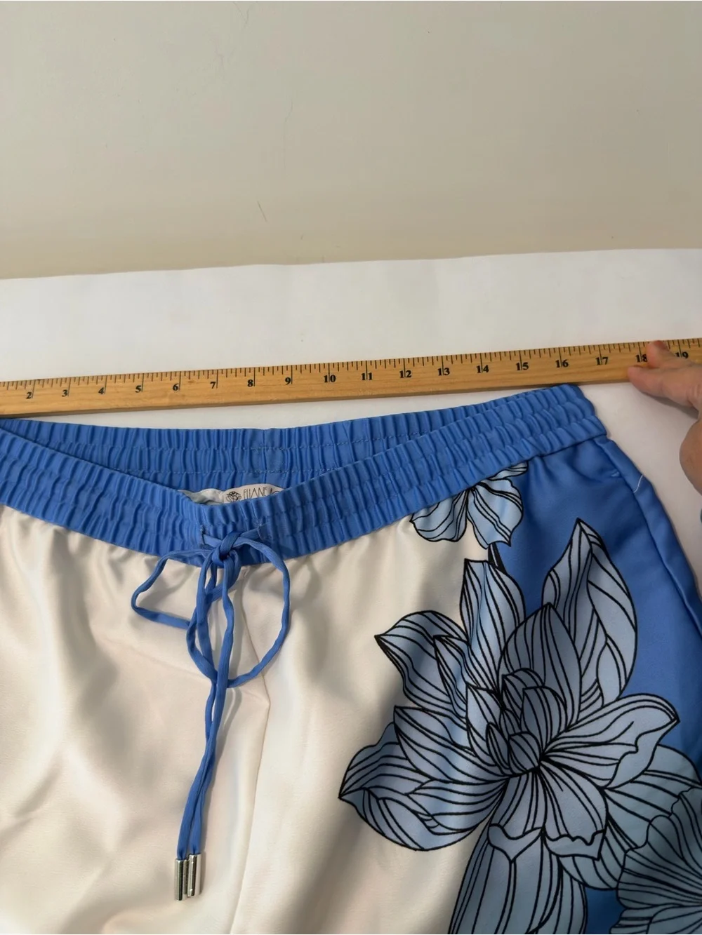 Eliane Rose White Blue Floral Wide-Leg Culotte Pants Satin Drawstring Elastic XL